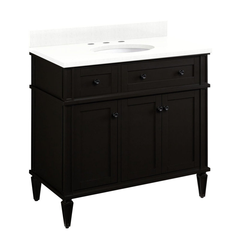 36" Elmdale Vanity with Undermount Sink, Feathered White Quartz, Charcoal Black, Black