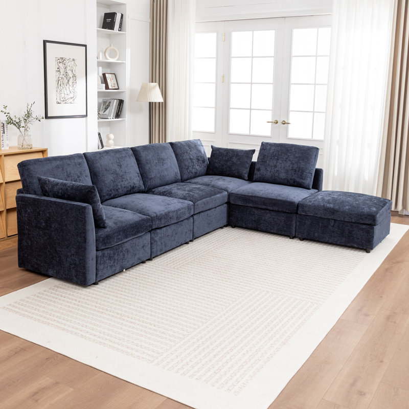 Canapé modulaire en L 6 pièces Wilroy, Bleu