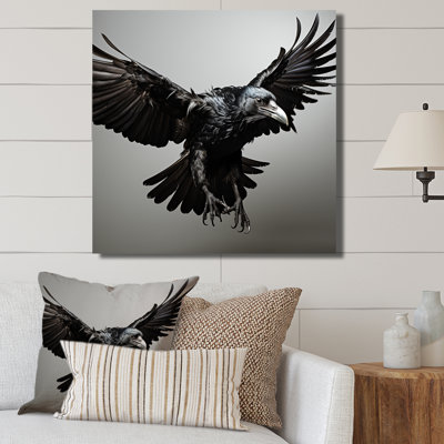Gris et noir Raven en vol II - art mural animal corbeau