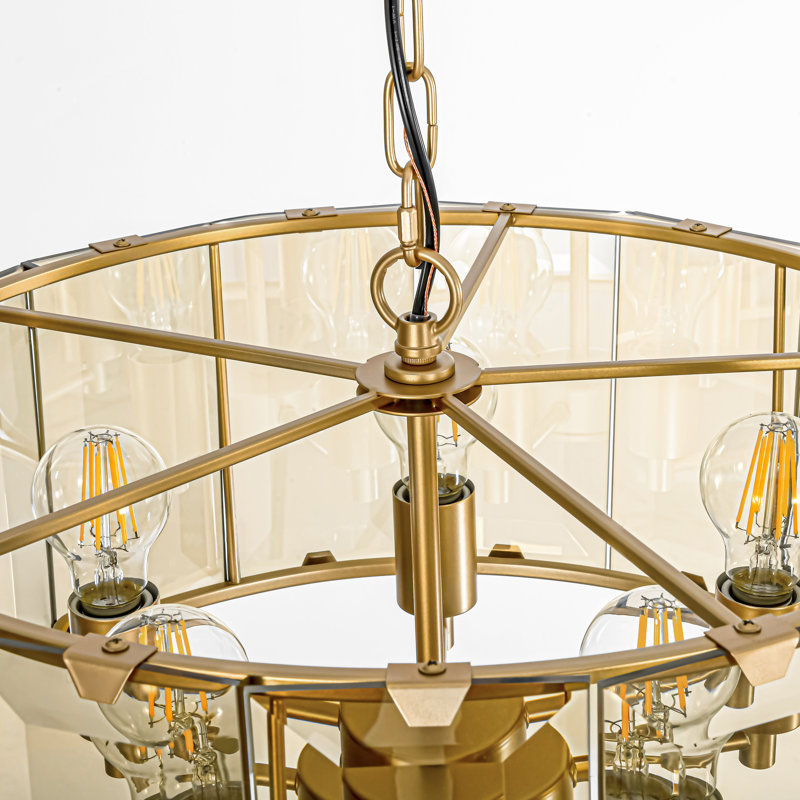 19" 5-Light Gold Cognac Flat Panel Glass Drum Chandelier