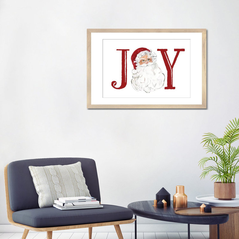 Santa Joy - reproduction d'art murale - papier d'art encadré, H 24 po x l 32 po, Beige
