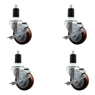 Poly Swivel Expanding Stem Caster Set with Brake SCC TLB 3.5" x 1-1/2"