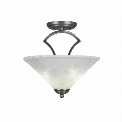 Zilo Semi-Flush 2-Bulbs Shown In Dark Granite Finish With 12" Gold Ice Glass