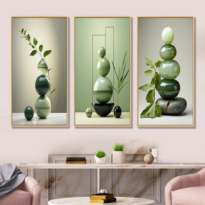 Ensemble de salon 3 pièces Green Zen Spiritual Stone I - Spiritual Stone Wall Art