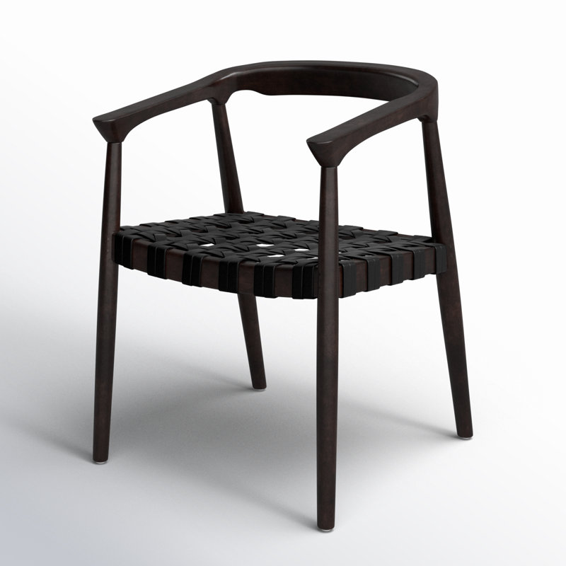 Contemporary Teak Wood Woven Round Chair, Dark Brown