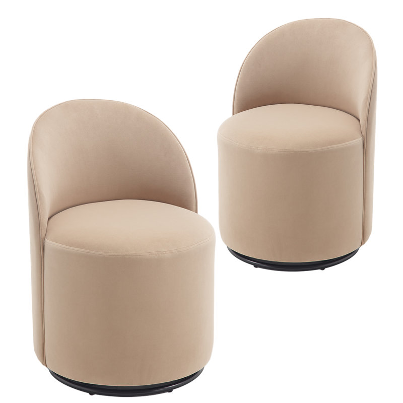 Swivel Upholstered Dining Chair With Backrest, 360 Degree Swivel Side Chair For Dining Room, Balcony, Parlour, Velvet Khaki