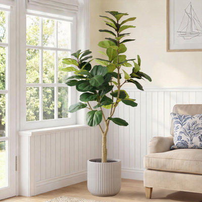 6FT Artificial Fiddle Leaf Fig Tree, Lifelike Faux Plant in Black Pot for Home Office Decor