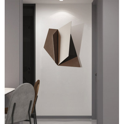 Wabi-Sabi Two-Tone Metal Wall Sculpture, Matte Fold Triangle 3D Iron Wall Art for Corridor Blank Wall