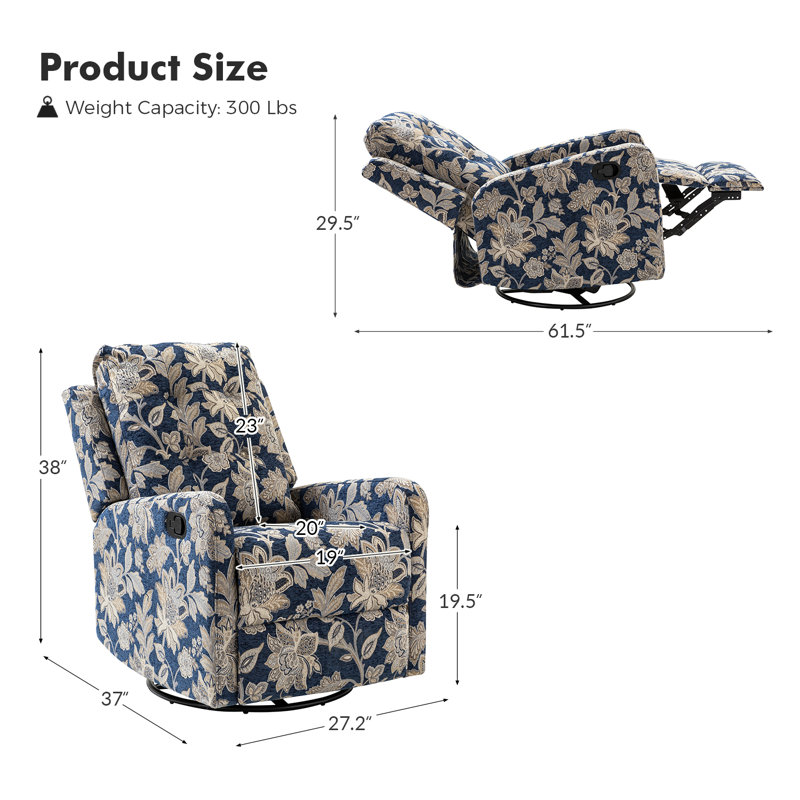 Fauteuil inclinable manuel berçant pivotant de 27,2 po de large Hayti (ensemble de 2), Mélange de polyester bleu marine