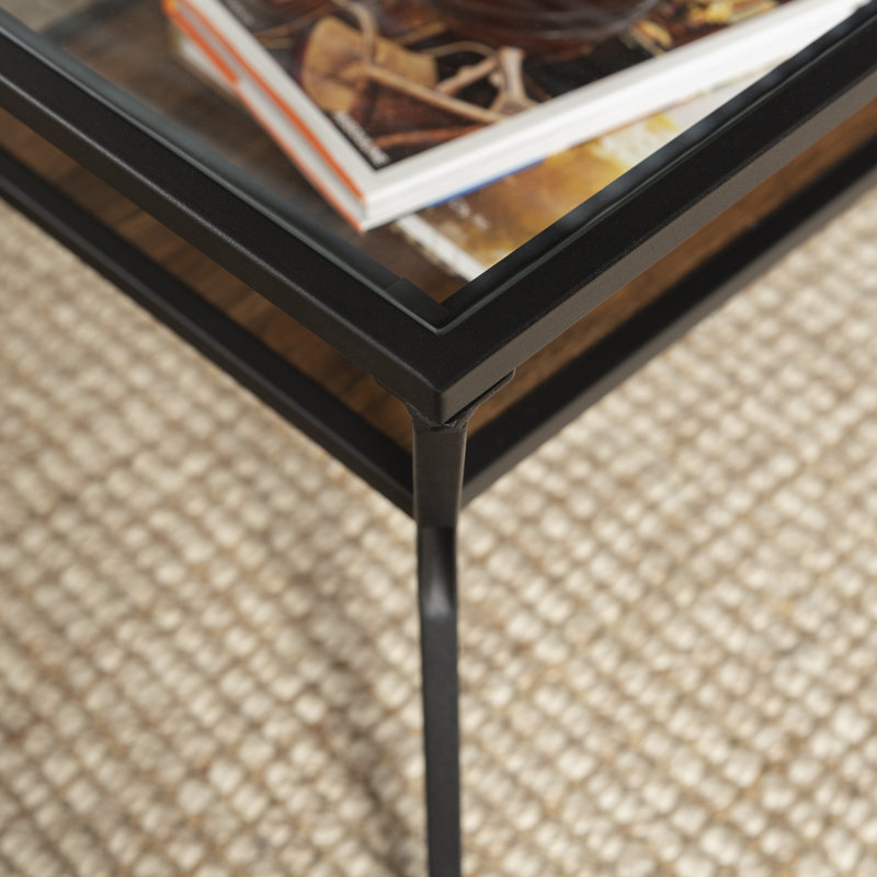 Rahway Four Leg Coffee Table with Storage, Dark Walnut