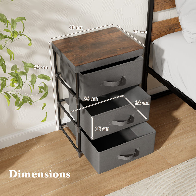 40cm W Metal Bedside Table, Gray