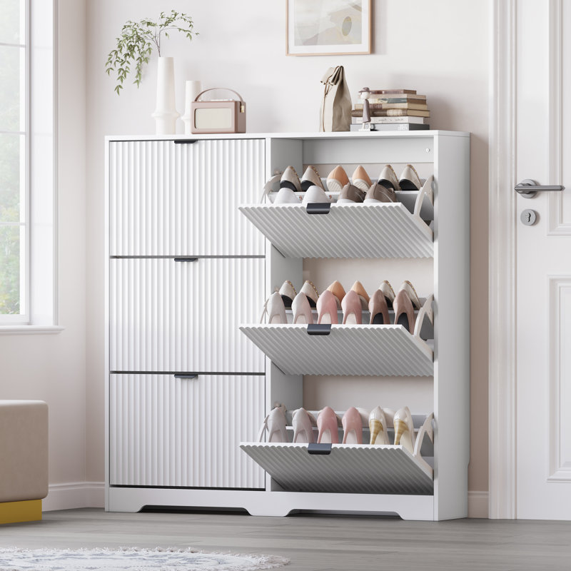 Shoe Cabinet with 6 Flip Drawers, 46.7" Wide Fluted Entryway Shoe Storage, Freestanding Composite Wood Cabinet with Adjustable Shelves