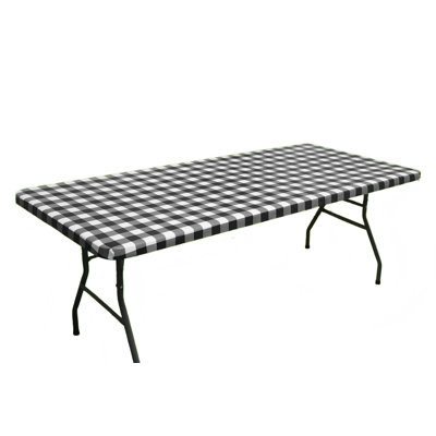 Nappe de pique-nique rectangulaire, nappes en vinyle ajustées imperméables élastiques, couvertures de table en flanelle à carreaux Buffalo (noir et blanc, 30 po x 72 po)