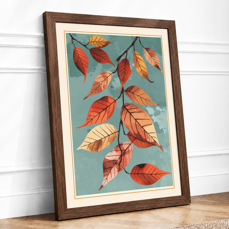 Autumn Leaves Falling Botanical - Framed Print, Walnut, A3 - 42.0 x 29.7 cm