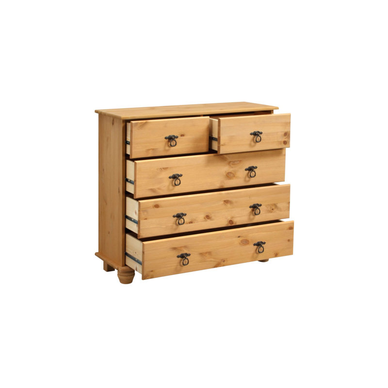 Amias Solid Wood 82cm W 5 - Drawer Chest of Drawers, Stain Wax