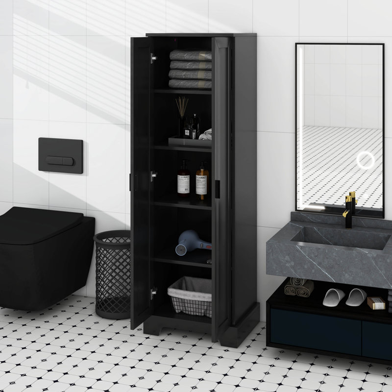 Storage Cabinet With Two Doors For Bathroom, Office, Adjustable Shelf, Black