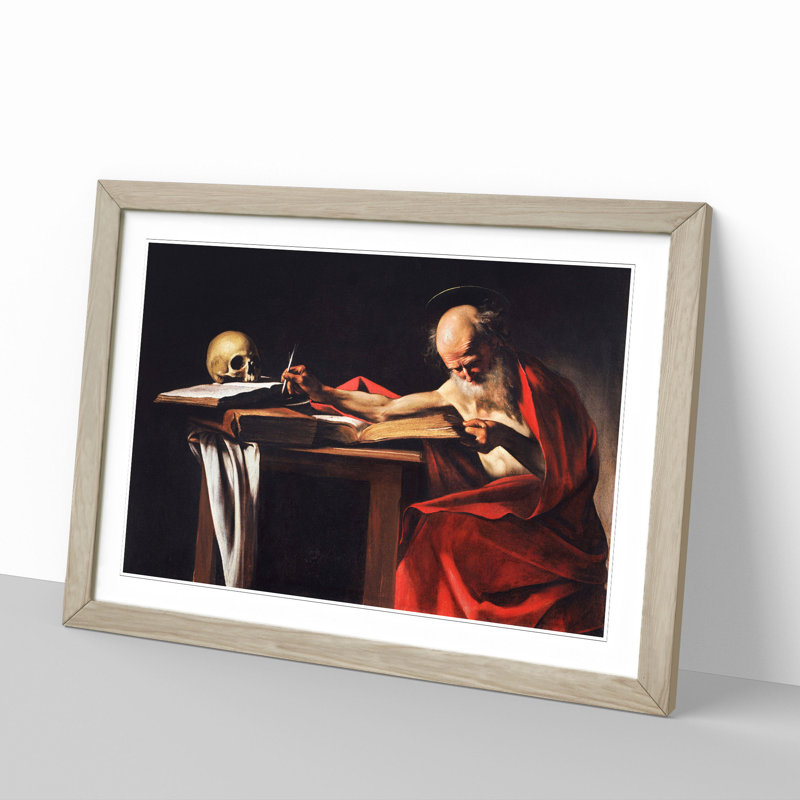 Saint Jerome Writing by Caravaggio - Picture Frame Painting, 36cm H x 48cm W x 2cm D, Oak Framed
