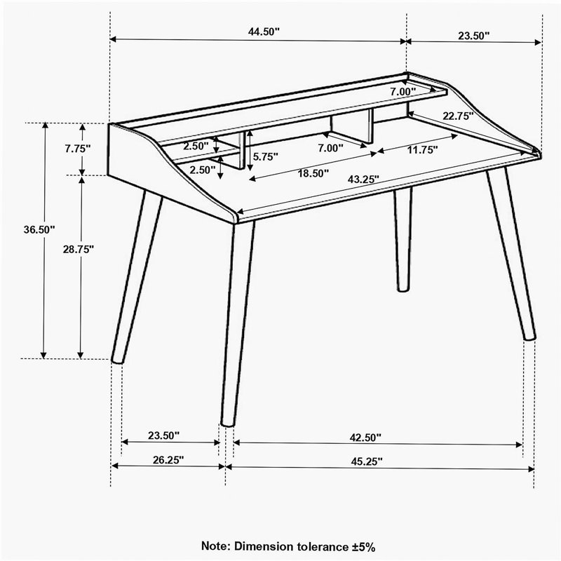 Bureau d'écriture gris à 4 compartiments