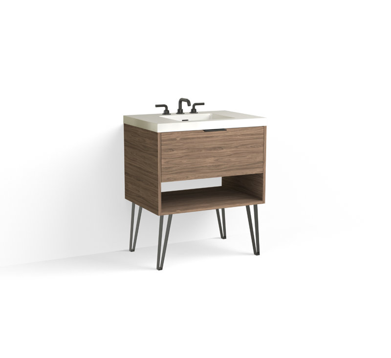 Modo 30" W Freestanding Single Bathroom Vanity with Dawson Leg, Matte White/8" Widespread, Nocino, Matte Black
