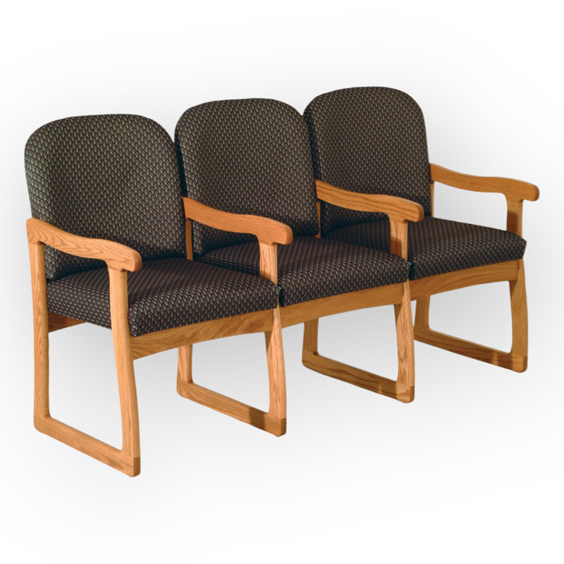 Siège tandem l 62,5 po Nashaun avec structure en bois, Acajou, Bleu arche, Accoudoirs centraux inclus