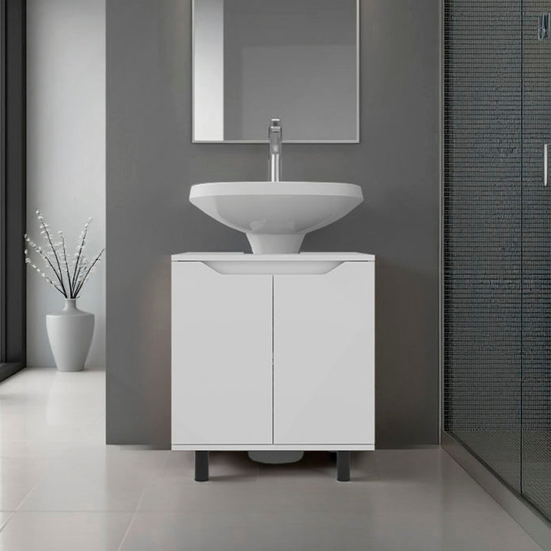 Marlo Under Sink Cabinet With Two Doors And Interior Storage Shelves, Cut-Out Back, 22 Wide Freestanding, Modern Bathroom Storage