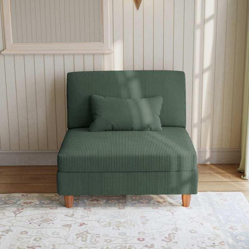 Seemab Upholstered Hunter Green Corduroy Armless Chair with Pillow Back, Single Chair Module Part For Sectional Sofa