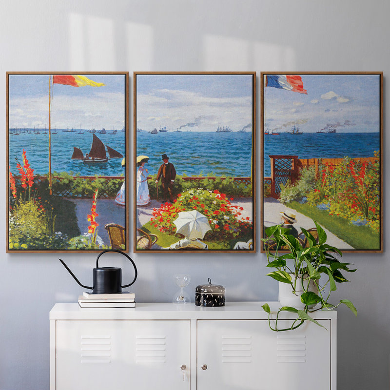 Claude Monet 3 pièces, H 40 po x l 78 po, Cadre noyer