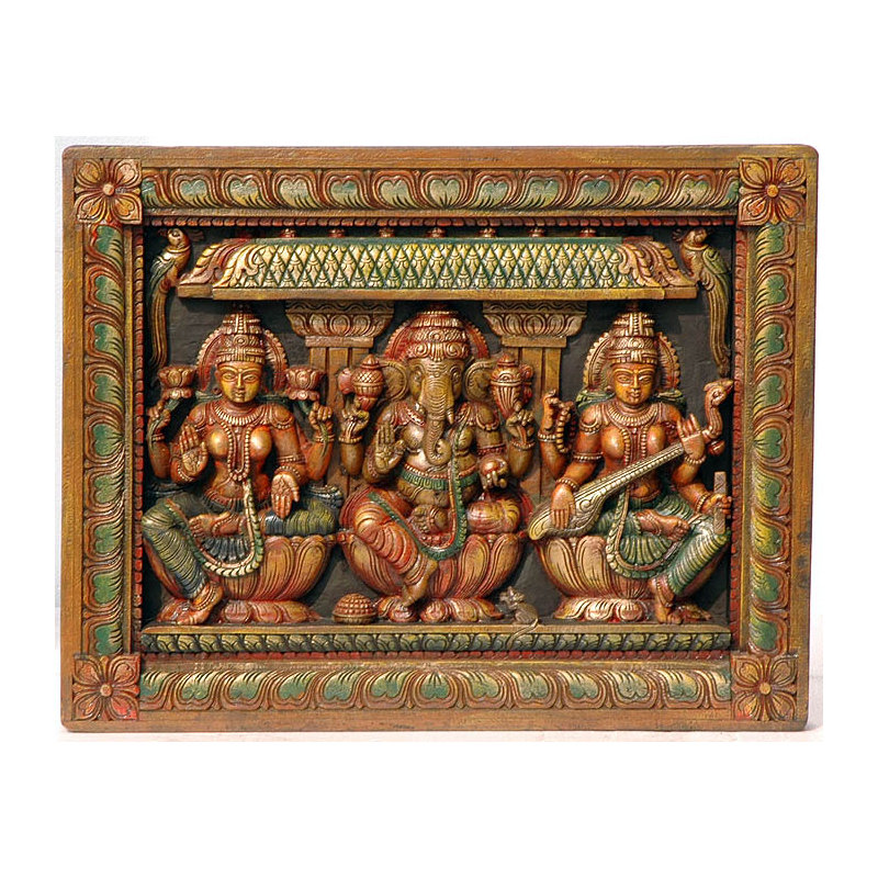 Panneau Lakshmi Ganesha et Saraswati