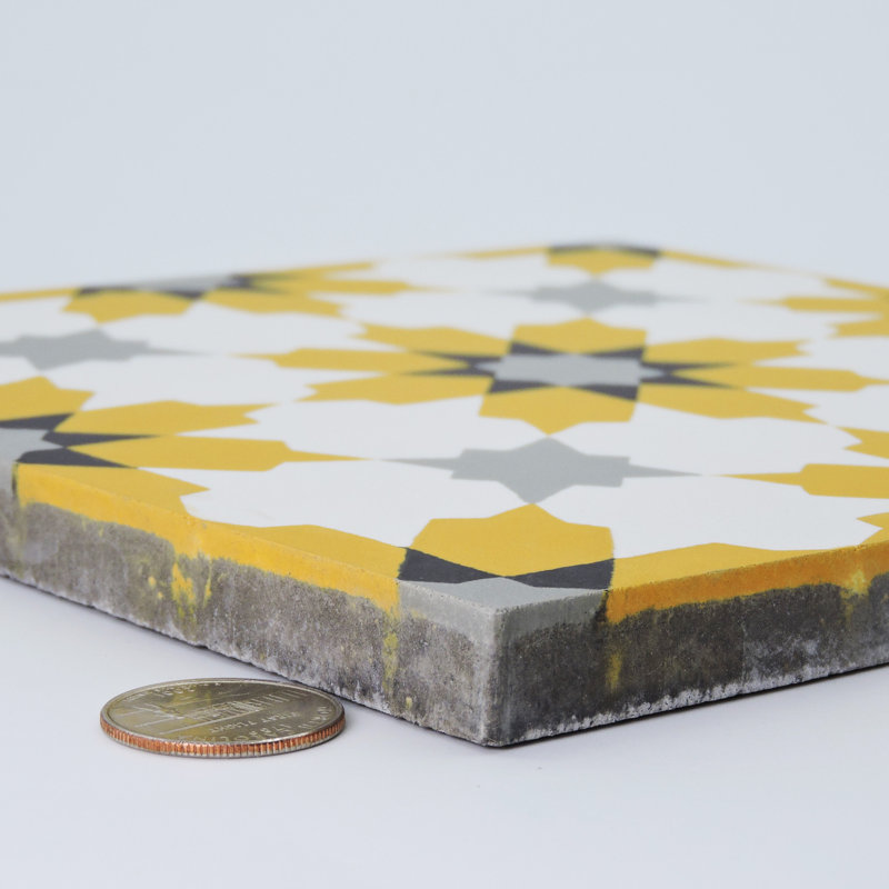 Ahfir 8" x 8" Cement Singular Wall & Floor Tile, Yellow/Gray/Black