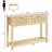 Rattan Console Table with 2 Drawers, Natural Oak Wood Entryway Table with Open Shelf, Narrow Sofa Table for Living Room, Hallway, Boho Style