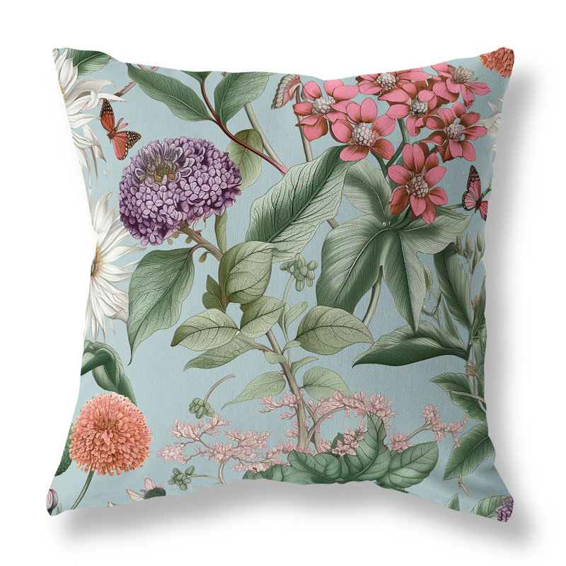 Coussin décoratif Garden Gracefulness Broadcloth, H 18 po x l 18 po, Rose / argent / pâle