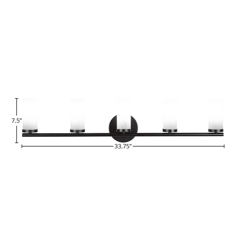 Trinity 5 Light Bath Bar Shown With 2.5” White Marble Glass, Noir mat