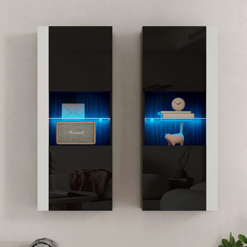 Tablette flottante moderne avec lumières Bhhatu, 2 pièces, noir, Noir, noir, noir, noir