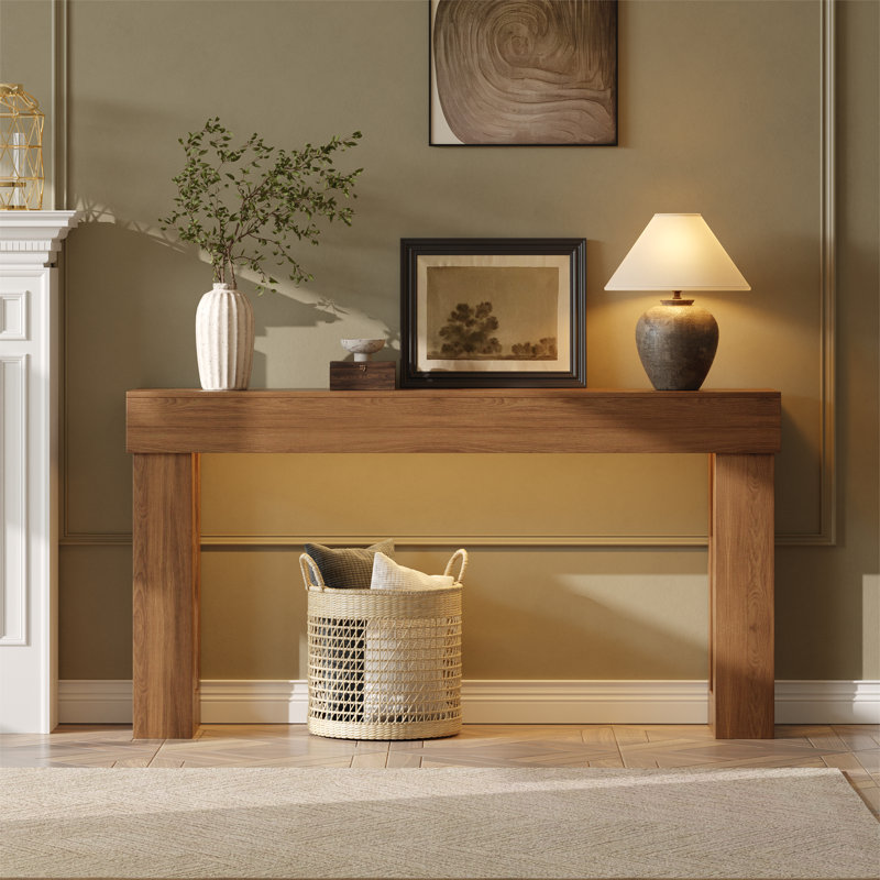 Table d'appoint 63 "pour couloir étroit avec finition aspect bois, Marron foncé