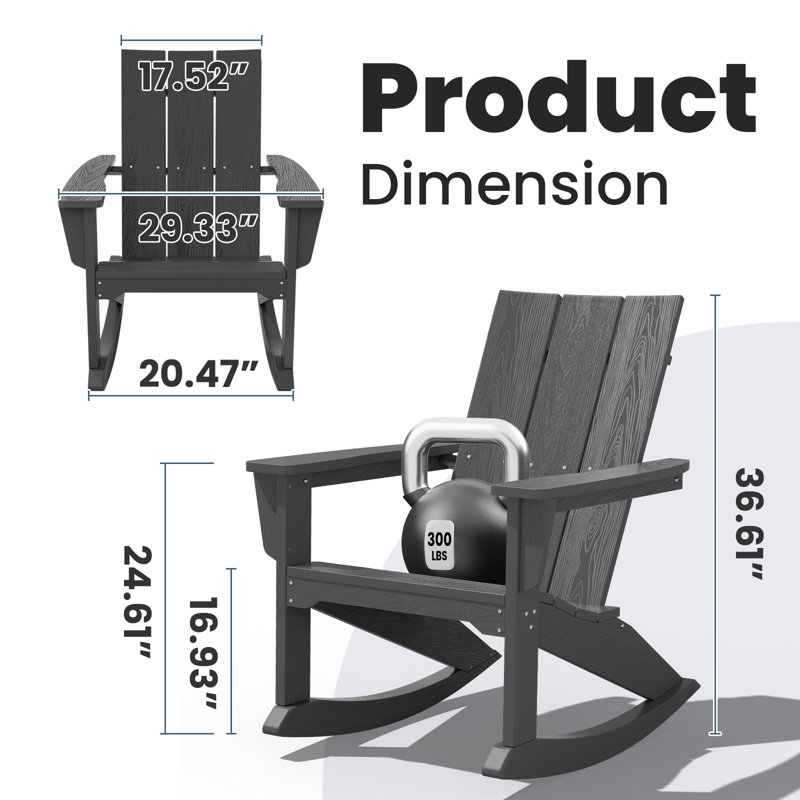 Delman HDPE Rocking Adirondack Chair(Set Of 2), Gray