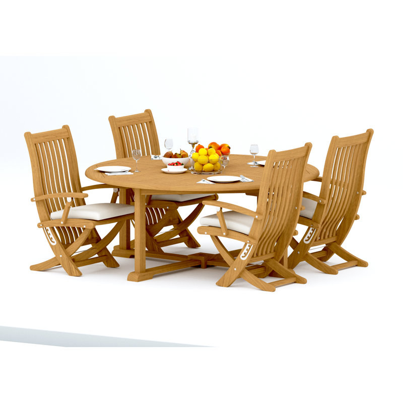 8 Pcs Grade-A Teak Wood Dining Set: 72" Round Table And 7 Warwick Reclining Arm Chairs #11Wa1707, 4
