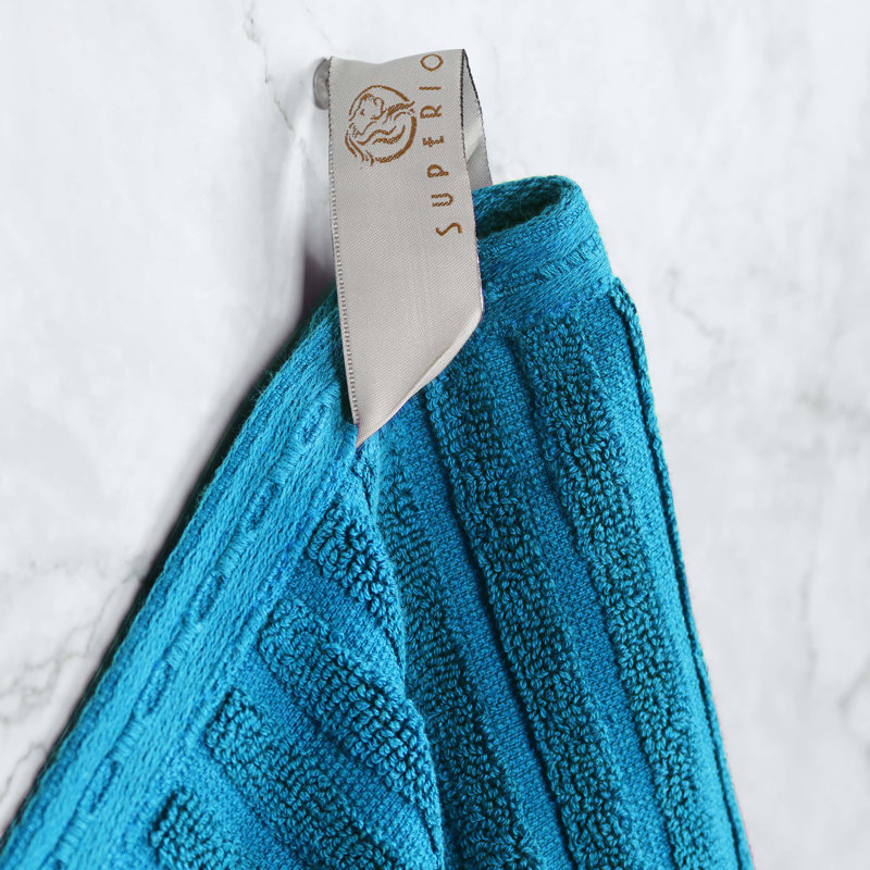 Kleiman Cotton Highly Absorbent Solid and Checkered Border Hand Towel Set, Sky Blue