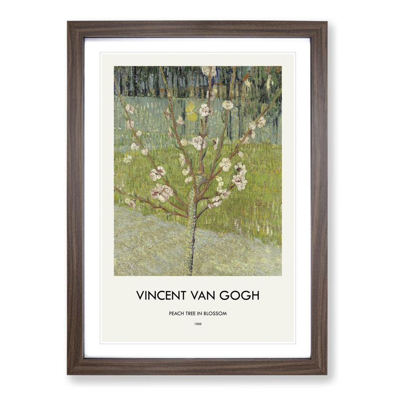 Peach Tree in Blossom by Vincent Van Gogh - Picture Frame Painting, 36cm H x 27cm W x 2cm D, Walnut