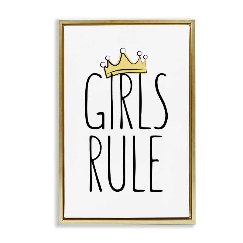 Toile flottante encadrée «Girls règle avec couronne» par Martina Pavlova, Cadre flottant métallique doré, H 25 po x l 17 po