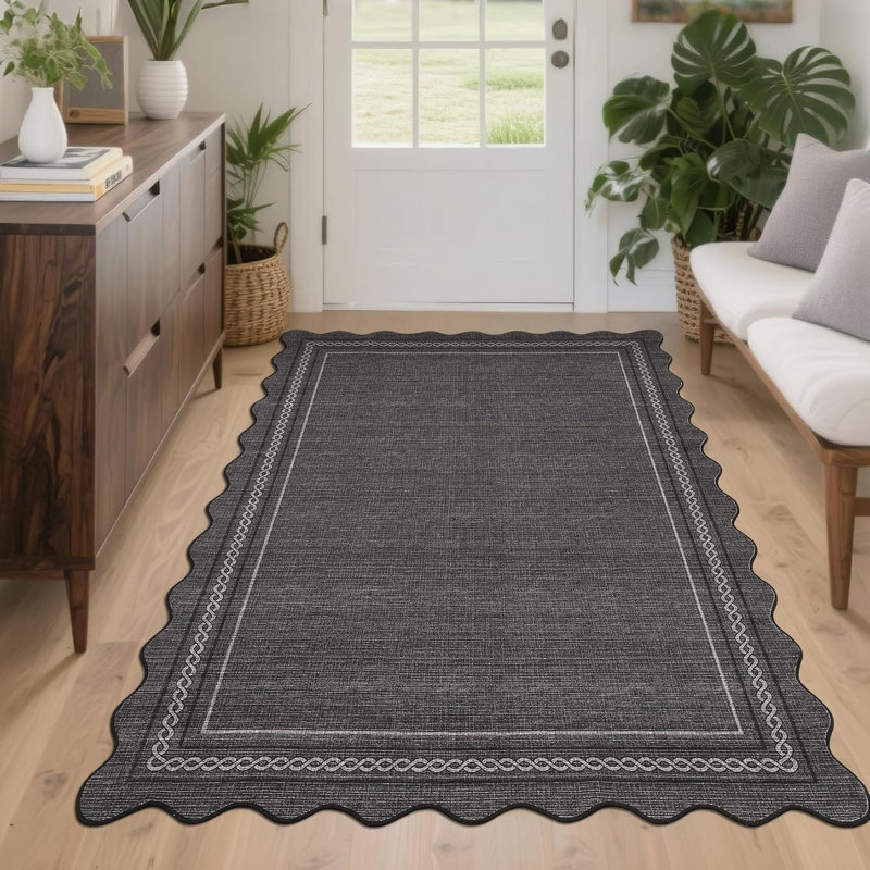 Geometric Machine Printed Area Rug, Black, Rectangle 80 x 150 cm