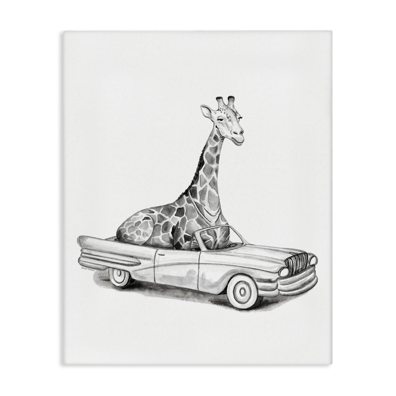 Girafe dans une toile de véhicule rétro, design par Rachel Nieman, 30" H x 24" W