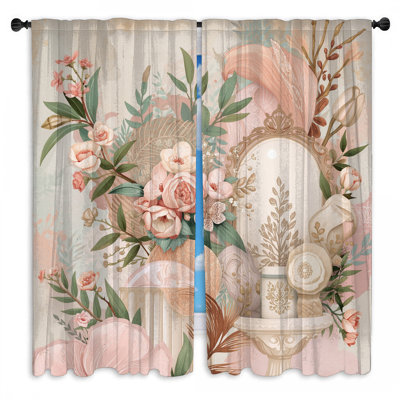 Élégant arrangement floral de rideaux de fenêtre à fleurs et obscurcissant - 2 panneaux