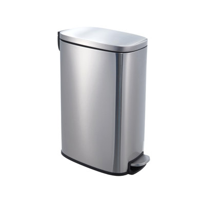 13 gal Slim Trash Can, Step Garbage Can with Soft-Close Lid, Stainless Steel Recycling Bin