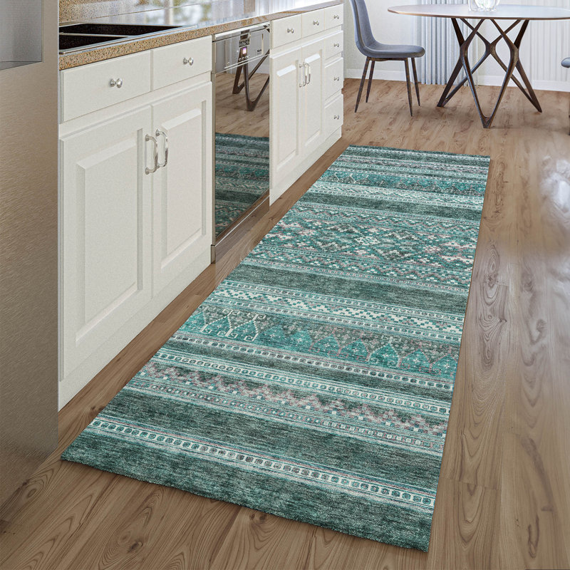 Premium Machine Washable Prisco Teal Rug, Runner 2'3" x 7'6"