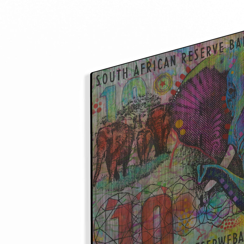 «Elephants» par Dean Russo sur métal, H 12 po x l 24 po