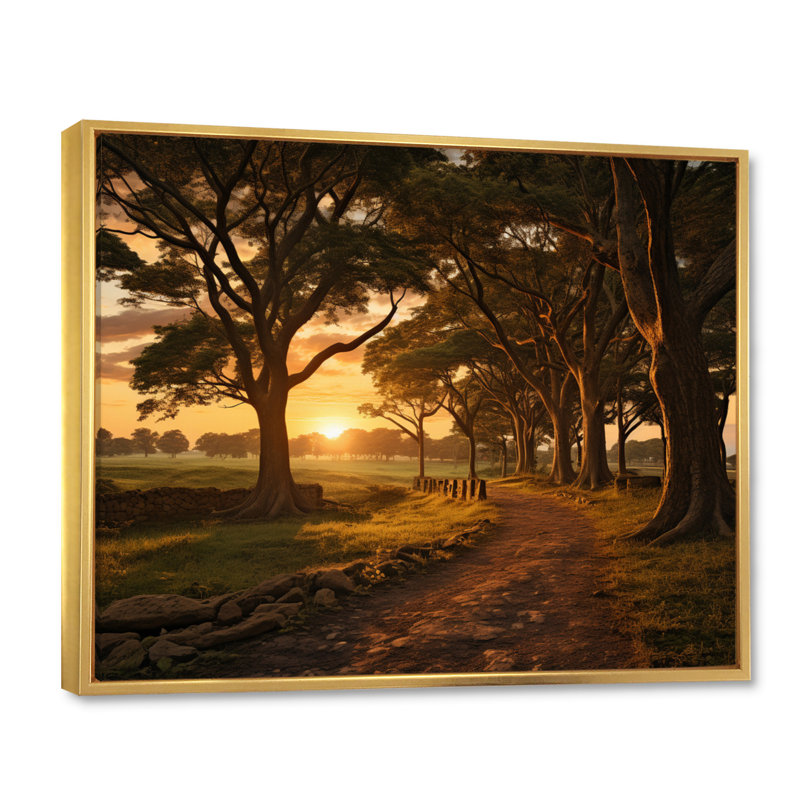 Sunset Country Retreat - Sunset, reproduction d'art mural, Cadre flottant doré, H 24 po x l 32 po x P 1 po