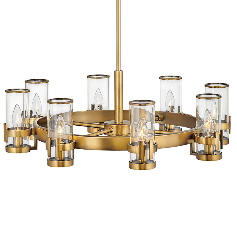 Reeve 8-Light Wagon Wheel Chandelier with Glass Shades, Heritage Brass