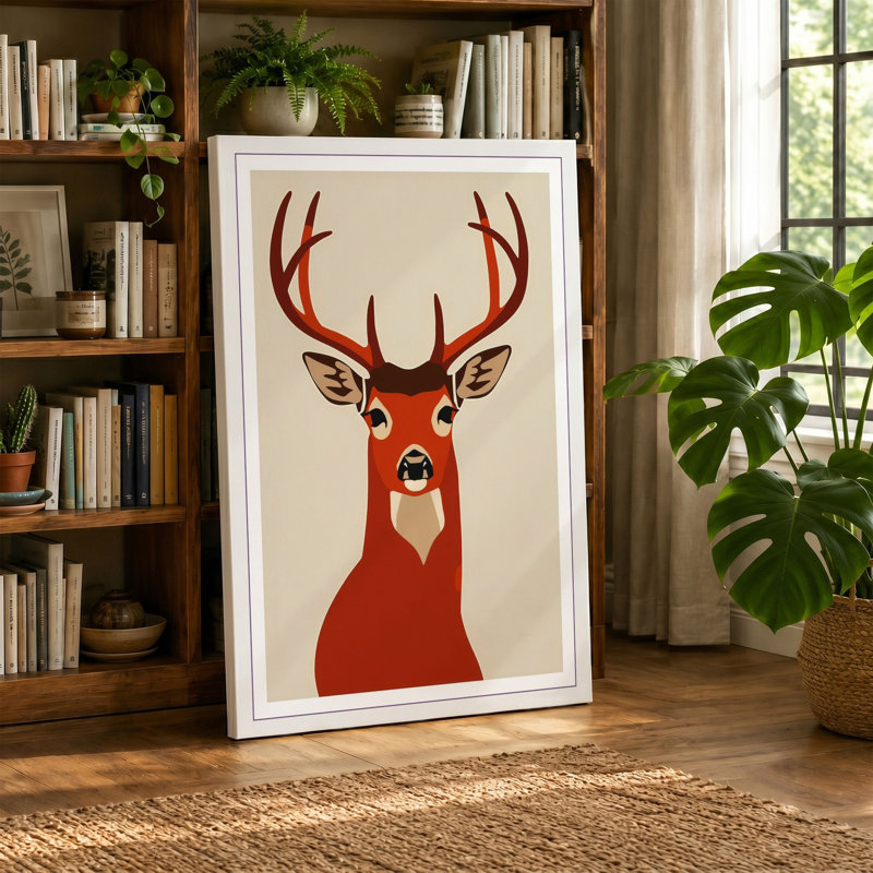 Deer in Geometry Geometric - Wrapped Canvas, 30x20 - 76.2 x 50.8 cm, Teal Border