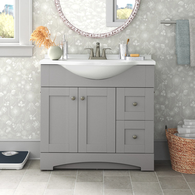 37" Single Bathroom Vanity With Cultured Marble Top, Gray