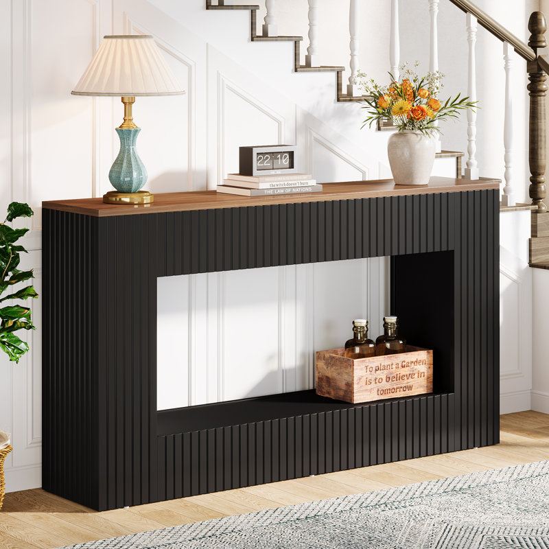 Console moderne, table d'entrée en bois de 55 po avec rangement, Noir, Espresso